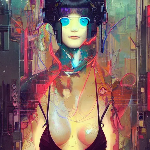 Image similar to beautiful portrait of lofi ghibli cyberpunk by Tristan Eaton and Stanley Artgerm and Tom Bagshaw, Greg Rutkowski Carne_Griffiths