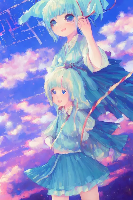 Prompt: cirno from touhou, by ross tran, background in a japanese field by alena aenami, oil on canvas