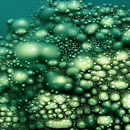 Image similar to army of air bubbles under water, photorealistic