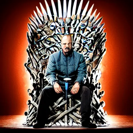 Image similar to “ very very intricate hyperrealistic photo of a walter white on the iron throne, detailed studio lighting, award - winning crisp details ”