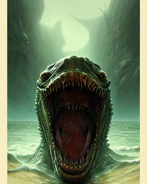 Image similar to anthropomorphic sea monster | | terrifying, realistic shaded, fine details, realistic shaded lighting poster by greg rutkowski, diego gisbert llorens, magali villeneuve, artgerm, jeremy lipkin and rob rey