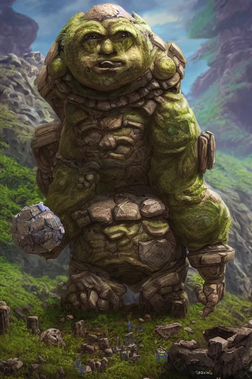 Image similar to zelda fantasy art giant golem troll wood rock greeble gemstone, global illumination ray tracing hdr fanart arstation by sung choi and eric pfeiffer and gabriel garza and casper konefal