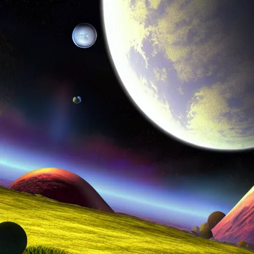 Prompt: photo of a lush planet and a gas giant in space