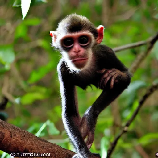 Prompt: spider monkey, diabolical, midget, evil, photo on trailcam