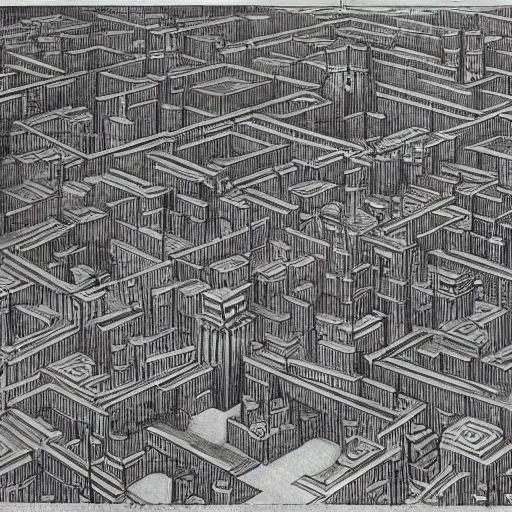 Image similar to concept art of a city whose inhabitants are chess pieces, by m. c. escher