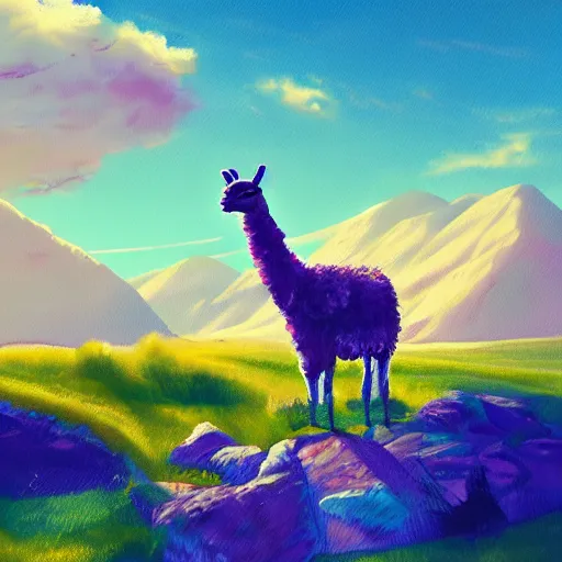 Prompt: bored llama acrylic landscape artstation