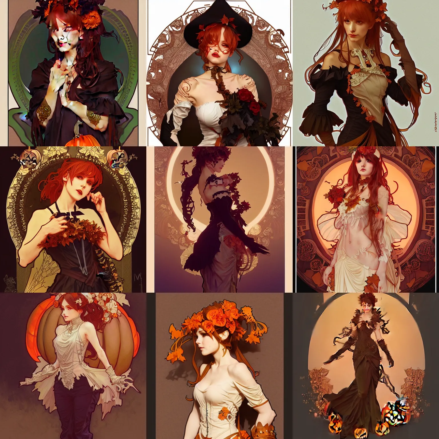 Prompt: halloween pumpkin costume, intricate illustration by krenz cushart, alphonse mucha, artgerm, trending on artstation