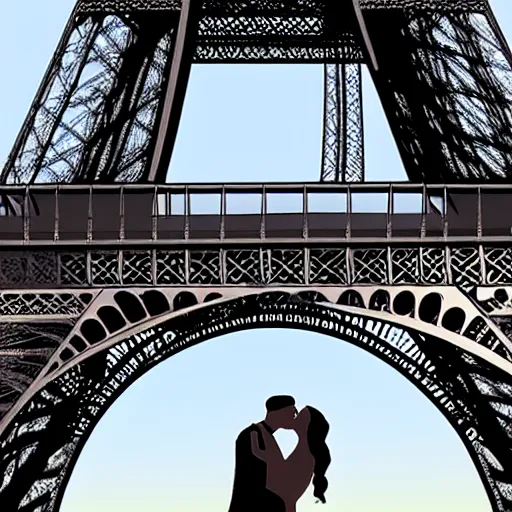 Prompt: lady liberty kissing the eiffel tower