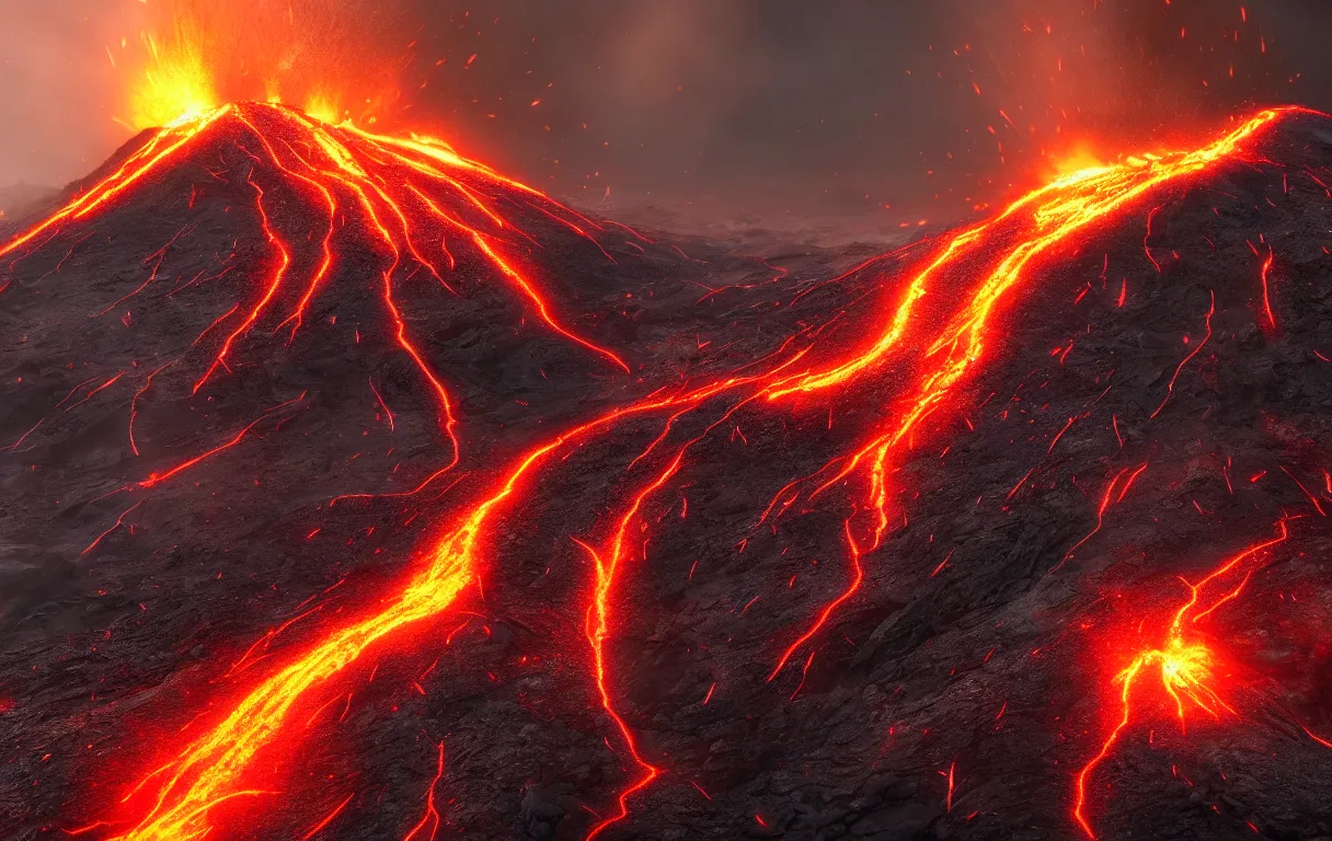 Image similar to volcano, photorealistic, highly - detailed, 4 k, ue 5, light effect, rtx on, realistic, cinematic, imax quality, trending on artstation