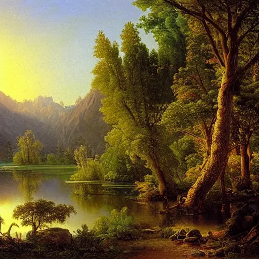 Image similar to a desert oasis, kindred spirits, harmony of nature, angelic light, sparkling dew, by asher brown durand, by ivan shishkin,