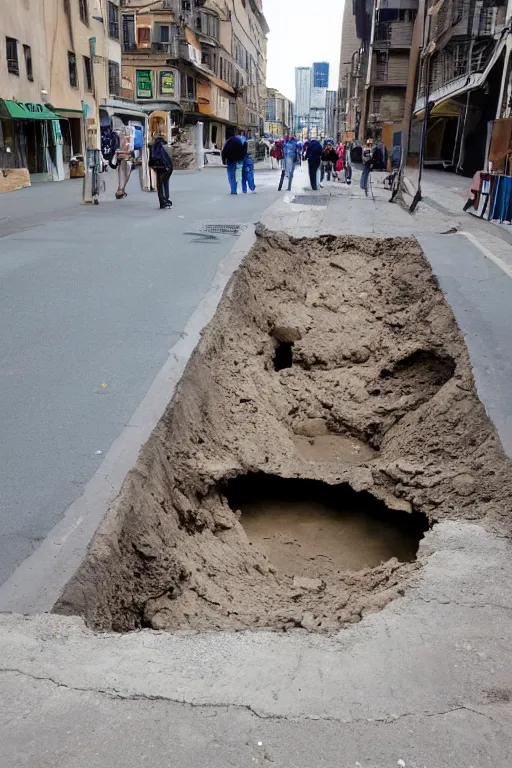 Prompt: an big hole on the street,