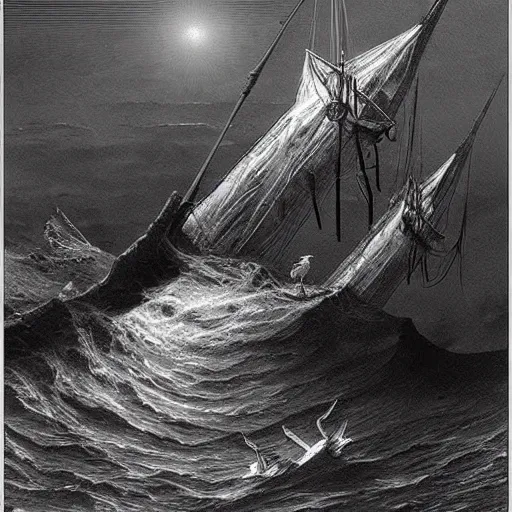 Prompt: Dark surreal ships, by Gustave Doré, featured on Artstation