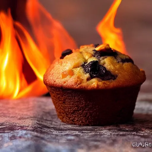 Prompt: a muffin on fire