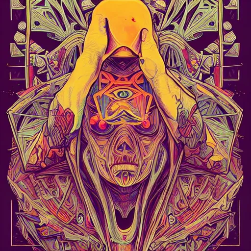 Image similar to hooded figure playing on a chessboard of the mind, symmetry, by josan gonzales , digital art, highly detailed, split complementary colors