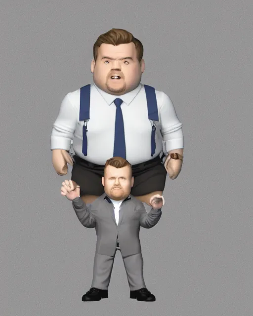 Image similar to full body 3d render of James Corden as a funko pop, studio lighting, white background, blender, trending on artstation, 8k, highly detailed , intricate details