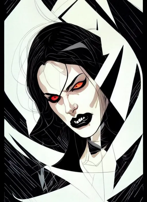 Image similar to Rafael Albuquerque comic art, Joshua Middleton comic art, scary Persian vampiress, modern, chic nyc streetwear, evil smile, symmetrical face, symmetrical eyes, dark clothing, long wavy black hair, full body::8 stormy weather::2 no long neck