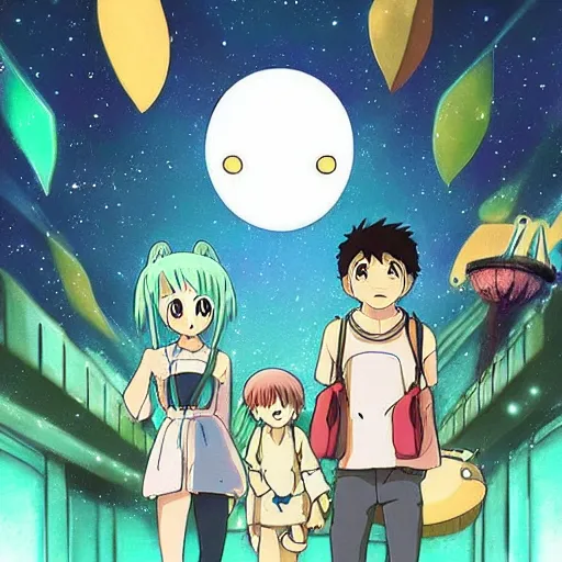 Prompt: “anime key visual of aliens in the style of studio ghibli, pixiv”