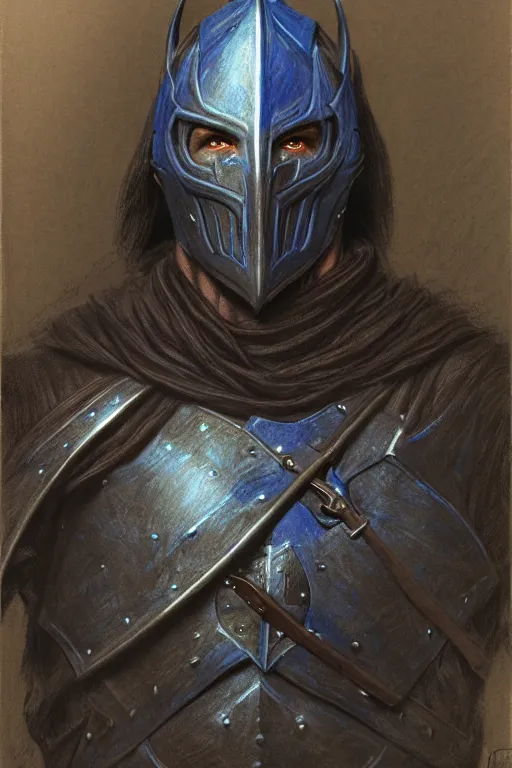 Prompt: half length portrait of an eldrich knight, drow, dark elf, shadar kai, breastplate, magical, male, high fantasy, d & d, by donato giancola, face details, extremely detailed, digital illustration