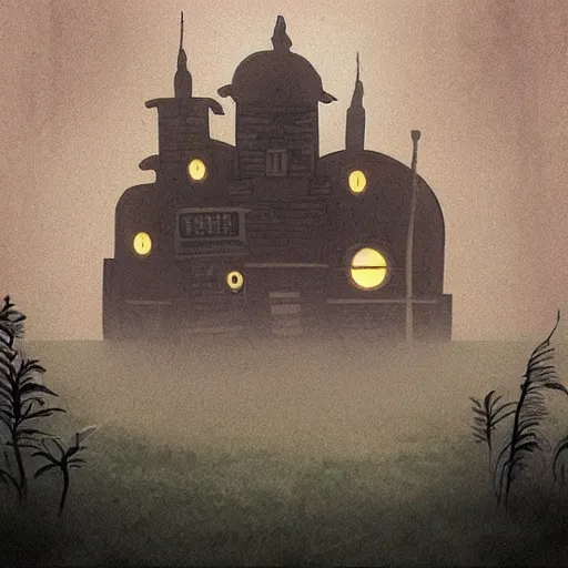 Image similar to “a city lost to time, empty, overgrown, desolate, foggy, atmospheric, subtle horror by studio ghibli”