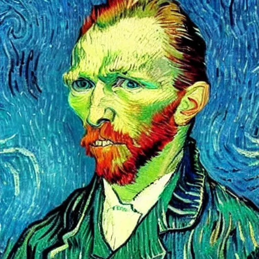 Prompt: vincent van gogh!!!! holding!!!!! an iphone in his hand!!!!!!, illustrated by vincent van gogh, 4 k, 8 k, photorealistic imagery