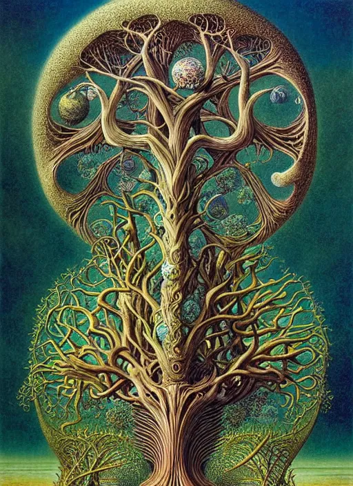 Image similar to tree of life by roger dean and andrew ferez, art forms of nature by ernst haeckel, divine chaos engine, symbolist, visionary, art nouveau, botanical fractal structures, organic, detailed, realistic, surreality