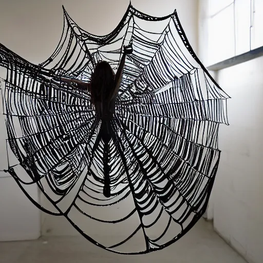 Prompt: a designer-made avant-garde fashion spider web