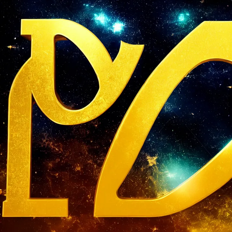 Image similar to letter q in gold style on space background, cinematic, highly detailed