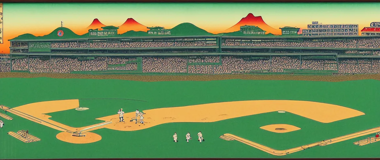 Prompt: ukiyo - e portrait of the green monster, fenway park