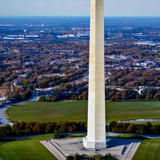 Prompt: An aerial shot of the Washington Monument, 4k, highly detailed, HDR, smooth, photograph