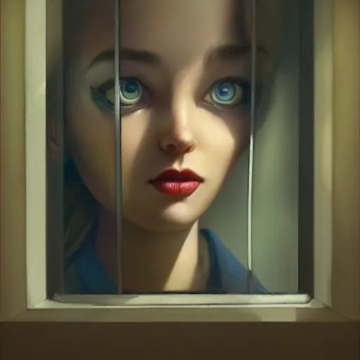 Prompt: Lofi portrait at a window, Pixar style by Stanley Artgerm and Tom Bagshaw and Tim Burton