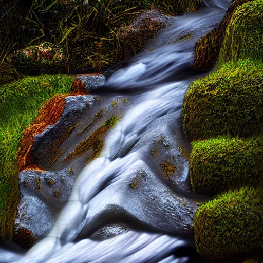 Prompt: a stairway of flowing water, hyperrealistic, 8 k, highly detailed, a real photographic, digital art, realistic