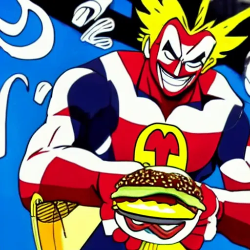 Image similar to all might eating mcdonalds