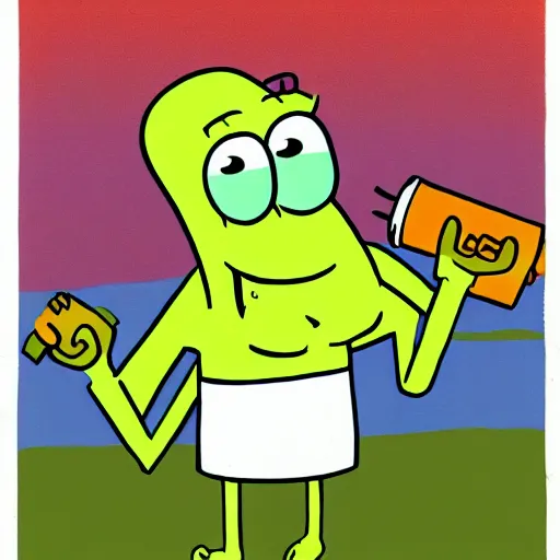 Prompt: squidward from spongebob squarepants holding a hammer, intricate abstract, cartoon by stephen hillenburg