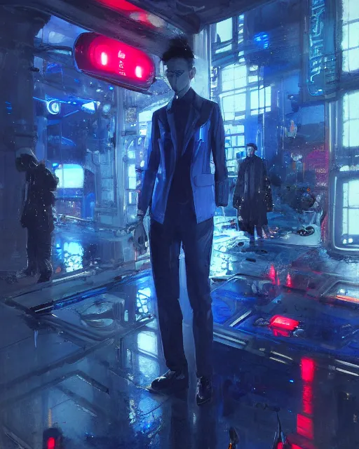 Image similar to detailed portrait Dr. Catherine Chun , cyberpunk futuristic neon, reflective deep blue coats, decorated with traditional chinese ornaments, underwater station Pathos behind by Ismail inceoglu dragan bibin hans thoma greg rutkowski Alexandros Pyromallis Nekro Rene Maritte Illustrated, Perfect face, fine details, realistic shaded, fine-face, pretty face