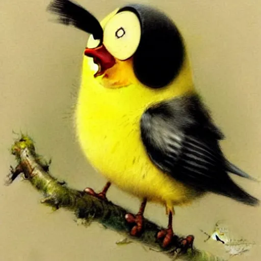 Image similar to ( ( ( ( ( yellow angry bird. muted colors. ) ) ) ) ) by jean - baptiste monge!!!!!!!!!!!!!!!!!!!!!!!!!!!