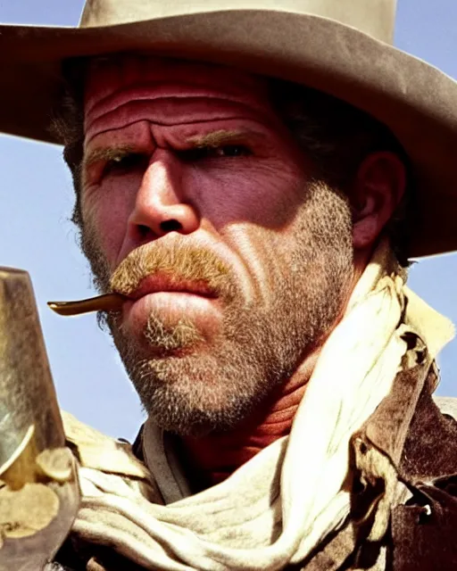 Image similar to film still close up shot of ron perlman as the man with no name from the movie a fistful of dollars. photographic, photography