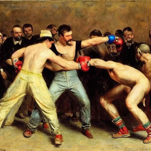 Image similar to bare knuckle boxing tournament by alfred stevens