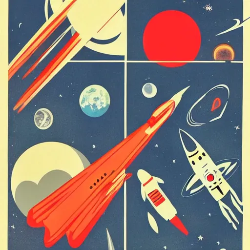 Image similar to A mid-century modern collage of Space Travel.