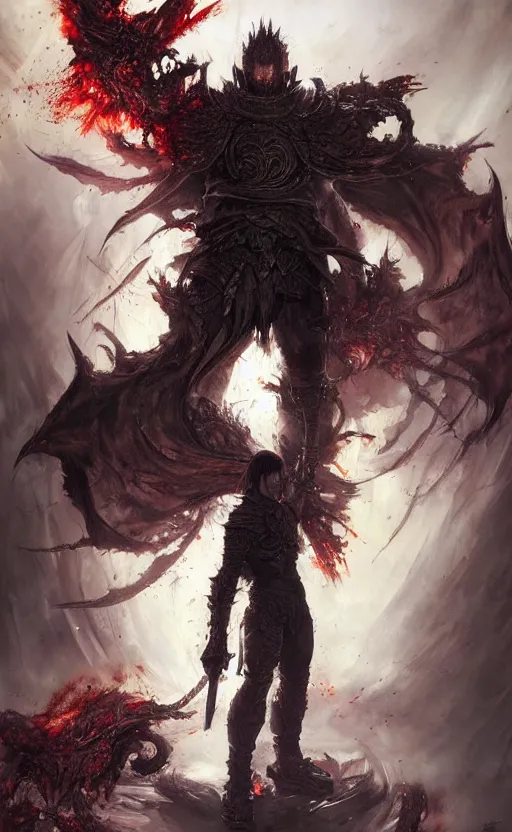 Image similar to full body shot Guts Berserk, Diablo , extremely detailed, made by wlop, maxwell boas, Naranbaatar Ganbold, Raymond Swanland and Ruan Jia. Masterpiece. Repin. Greg Rutkowski