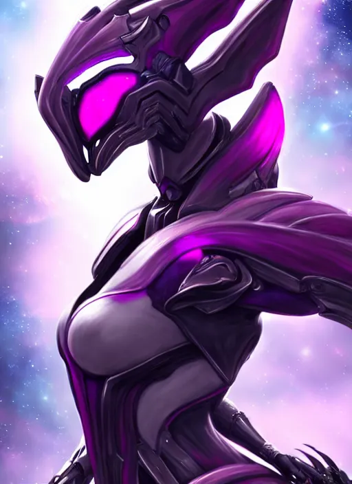 Image similar to cinematic body shot, galactic sized proportional stunning beautiful hot female warframe, sleek goddess mecha female dragon head, metal ears, led purple eyes, smooth fuschia skin, smooth silver armor, floating in space, holding a galaxy, epic proportions, epic size, epic scale, furry art, dragon art, giantess art, warframe fanart, furaffinity, octane