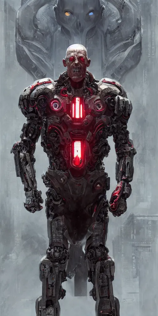 Image similar to michael berryman as victor stone, full body concept, cyborg, borg, strogg, face of a man, terminator, flesh, quake strogg, doom demon, wolfenstein, monstrous, powerful, symmetry, symmetrical, concept art by ruan jia and greg rutkowski