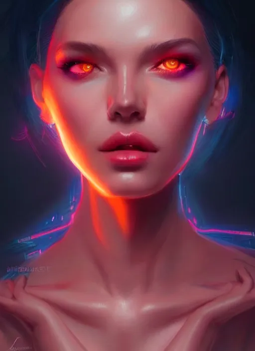 Image similar to portrait of european female humanoid, very intricate, elegant, cyber neon lights, highly detailed, digital illustration, trending in artstation, trending in pinterest, glamor pose, concept art, smooth, sharp focus, art by artgerm and greg rutkowski