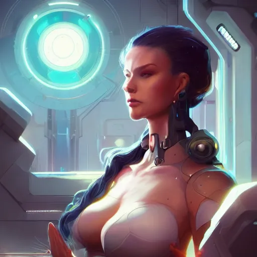 Image similar to graphic novel illustration of a portrait of a beautiful cybernetic woman, cyberpunk concept art by pete mohrbacher and artgerm and wlop and greg rutkowski and josan gonzales and syd mead, digital art, highly detailed, intricate, sci-fi, sharp focus, Trending on Artstation HQ, deviantart