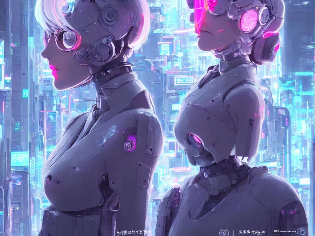 Image similar to portrait grey hair anime visual futuristic female cyber police, on cyberpunk neon light tokyo rooftop, ssci - fi and fantasy, intricate and very beautiful, human structure, concept art, sharp focus, anime by simon stalenhag, rossdraws and magali villeneuve and liya nikorov and luxearte, frostine engine