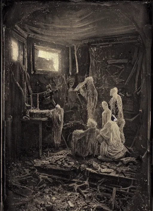 Prompt: old wetplate daguerreotype birth of and ending of time, fractal, intricate, elegant, highly detailed, parallax, leica, medium format, subsurface scattering, by jheronimus bosch and greg rutkowski and louis jacques mande daguerre