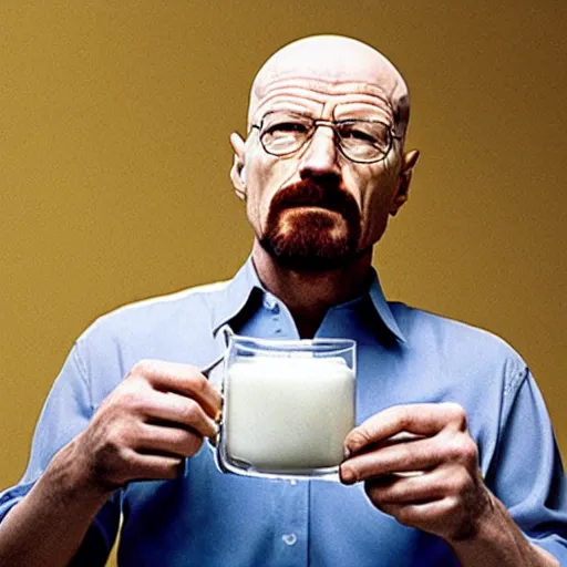 Image similar to walter white drinking milk