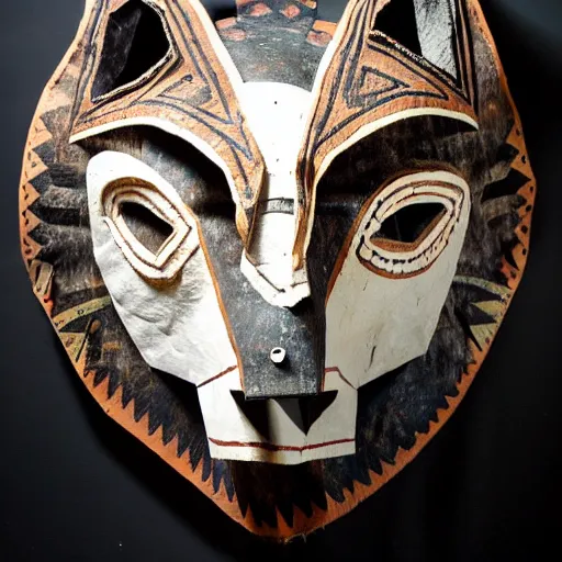 Image similar to paleolithic shamanic mask of wolf, studio photo