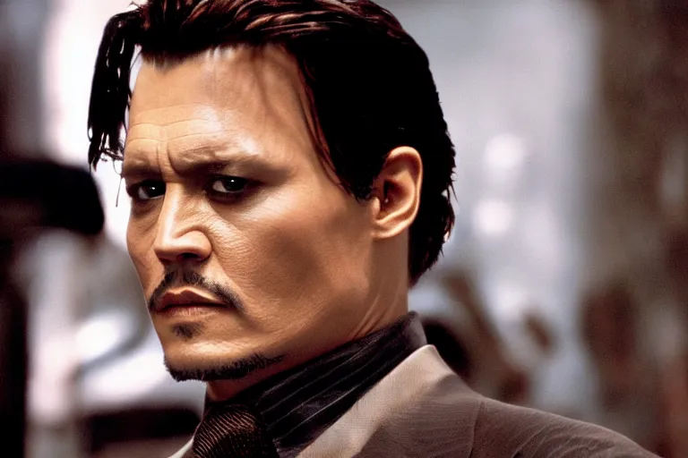 Image similar to film still of Johnny Depp as Bruce Wayne in The Dark Knight, 4k