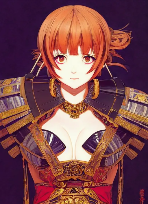 Image similar to ilya kuvshinov anime knight girl in ornate armor, last exile, murata range, fine detail, perfect anime face, dramatic lighting, dynamic composition, gustav klimt, art deco, cel shading, vivid, rich texture, ( ( ( yoshinari yoh ) ) ), alphonse mucha, ( ( ( colorful ) ) ),