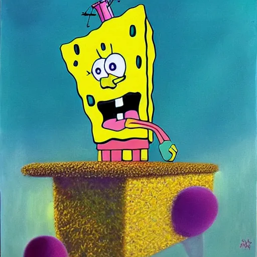 Image similar to surrealist painting of spongebob and patrick, in the style of salvador dali